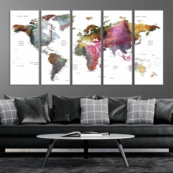 Push Pin World Map Printing on Canvas Modern Decoration Wall Art Print for Living Room