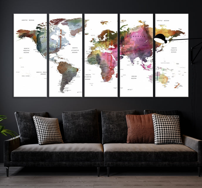 Push Pin World Map Printing on Canvas Modern Decoration Wall Art Print for Living Room