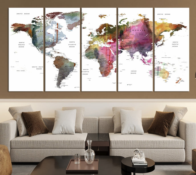 Push Pin World Map Printing on Canvas Modern Decoration Wall Art Print for Living Room