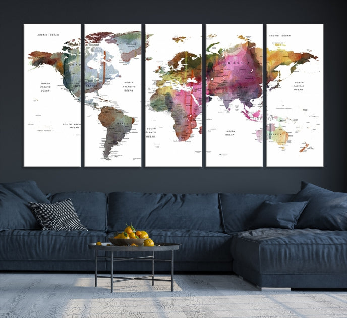 Push Pin World Map Printing on Canvas Modern Decoration Wall Art Print for Living Room