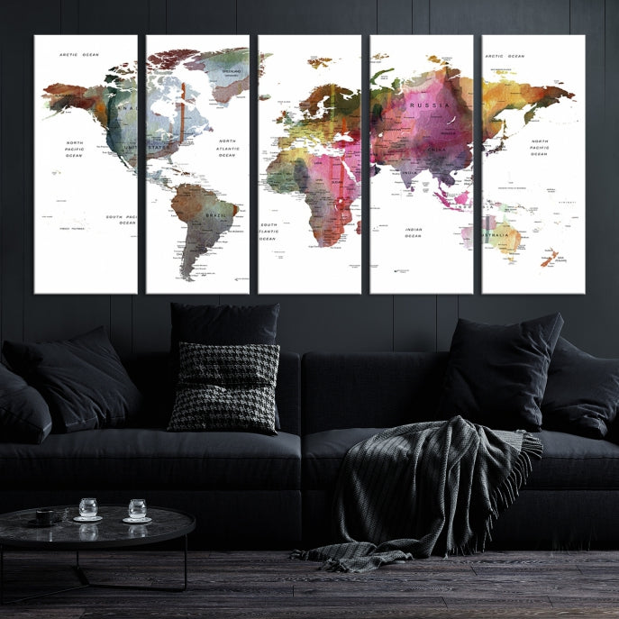 Push Pin World Map Printing on Canvas Modern Decoration Wall Art Print for Living Room