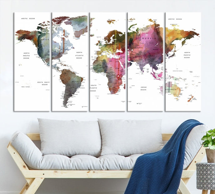 Push Pin World Map Printing on Canvas Modern Decoration Wall Art Print for Living Room