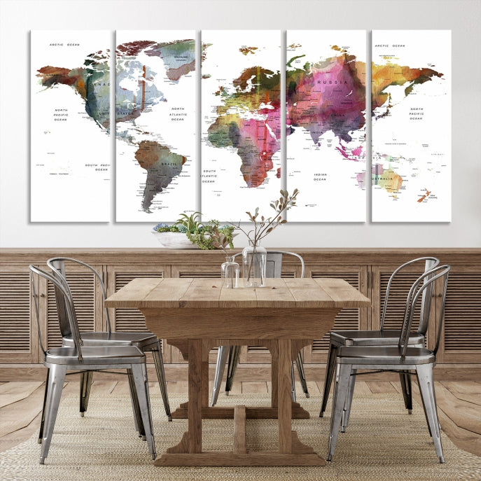 Push Pin World Map Printing on Canvas Modern Decoration Wall Art Print for Living Room