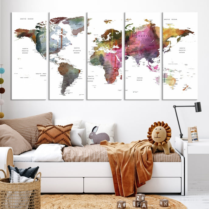 Push Pin World Map Printing on Canvas Modern Decoration Wall Art Print for Living Room