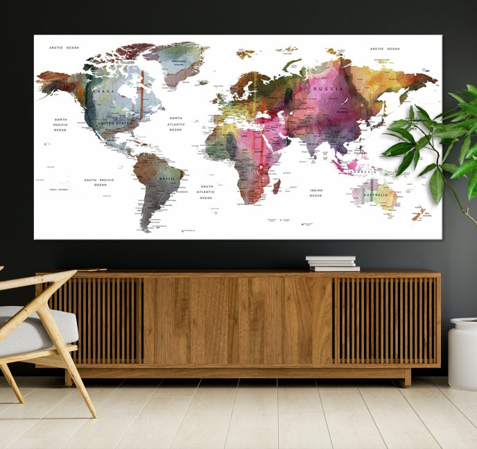 Push Pin World Map Printing on Canvas Modern Decoration Wall Art Print for Living Room