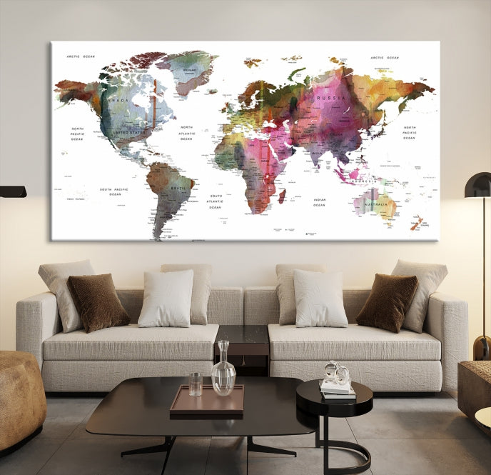 Push Pin World Map Printing on Canvas Modern Decoration Wall Art Print for Living Room