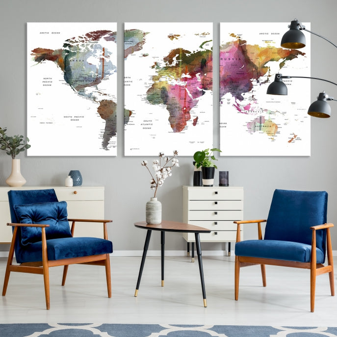 Push Pin World Map Printing on Canvas Modern Decoration Wall Art Print for Living Room