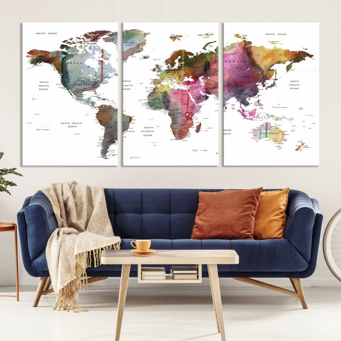 Push Pin World Map Printing on Canvas Modern Decoration Wall Art Print for Living Room