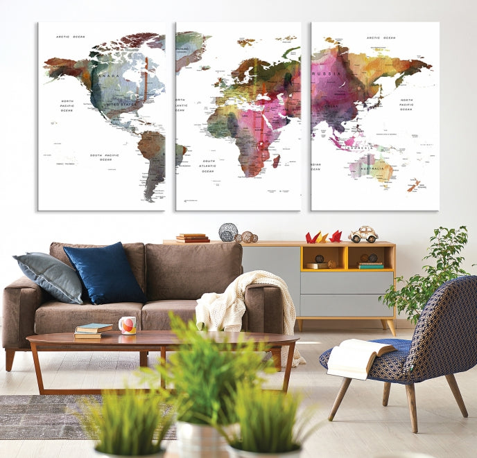 Push Pin World Map Printing on Canvas Modern Decoration Wall Art Print for Living Room