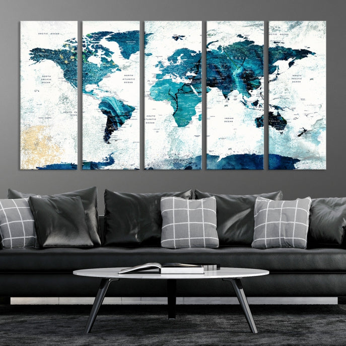 Push Pin World Map with Antarctica Large Wall Art Canvas Print