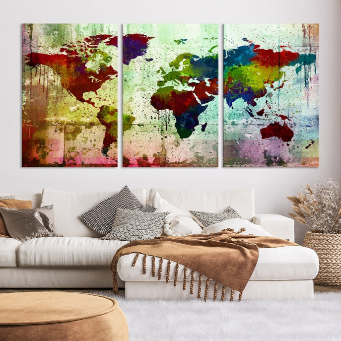 Rainbow Colorful World Map Canvas Wall Art Print