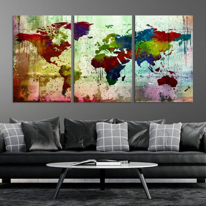 Rainbow Colorful World Map Canvas Wall Art Print