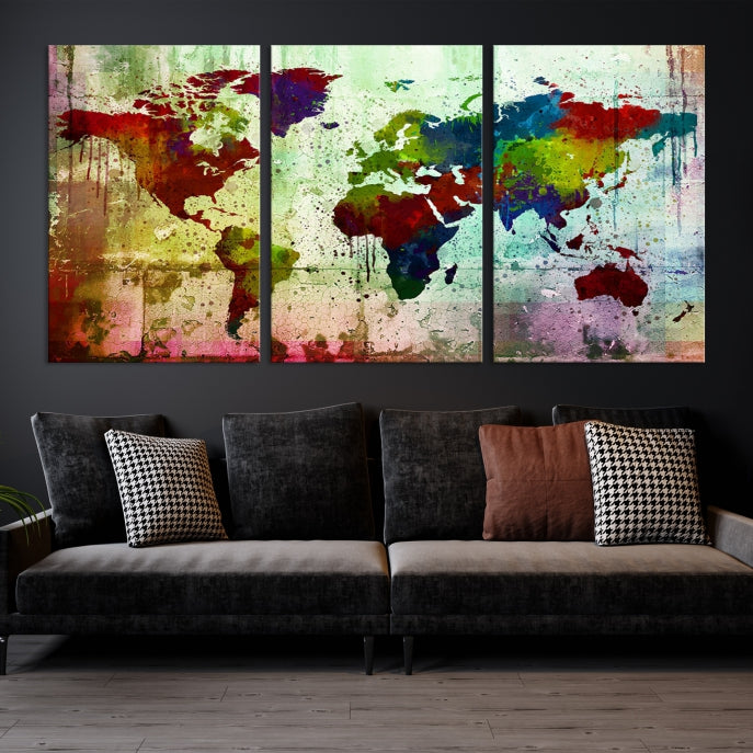 Rainbow Colorful World Map Canvas Wall Art Print