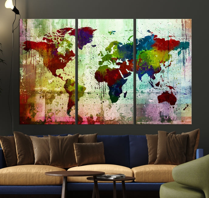 Rainbow Colorful World Map Canvas Wall Art Print