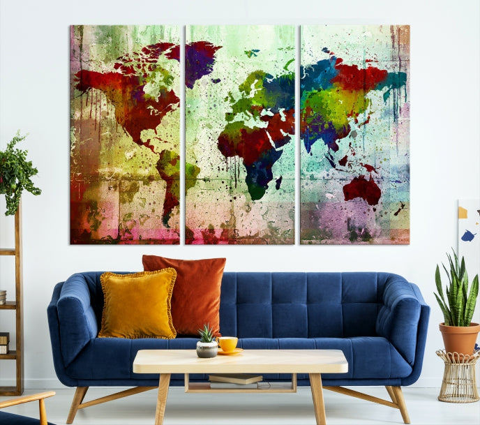 Rainbow Colorful World Map Canvas Wall Art Print