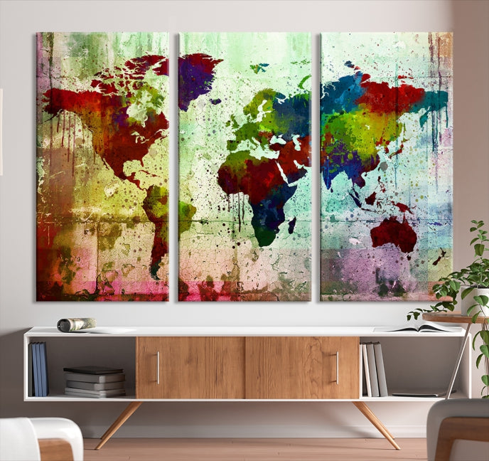 Rainbow Colorful World Map Canvas Wall Art Print