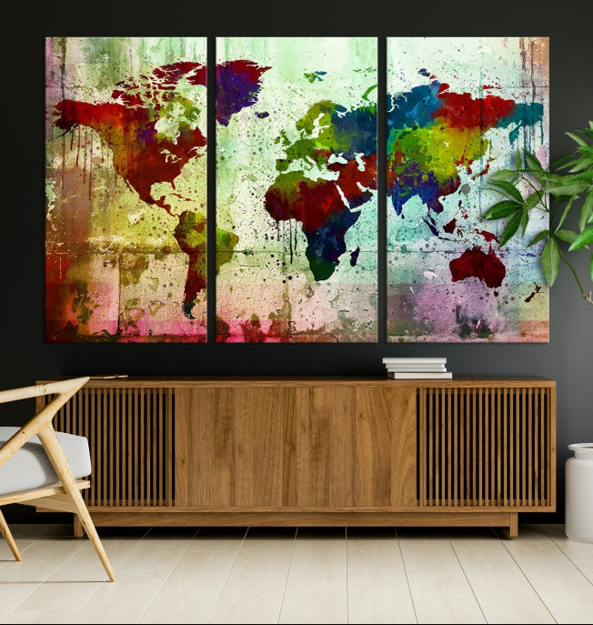 Rainbow Colorful World Map Canvas Wall Art Print