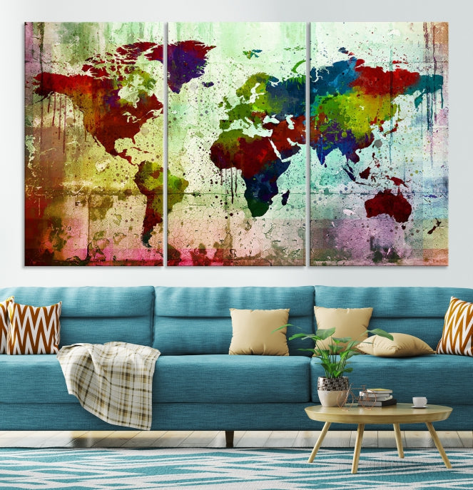 Rainbow Colorful World Map Canvas Wall Art Print