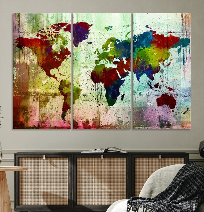 Rainbow Colorful World Map Canvas Wall Art Print