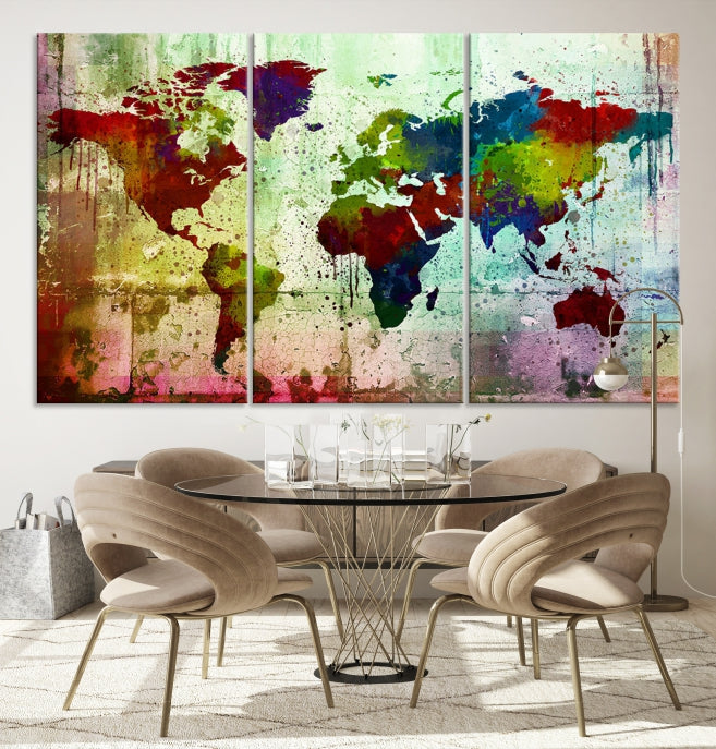 Rainbow Colorful World Map Canvas Wall Art Print