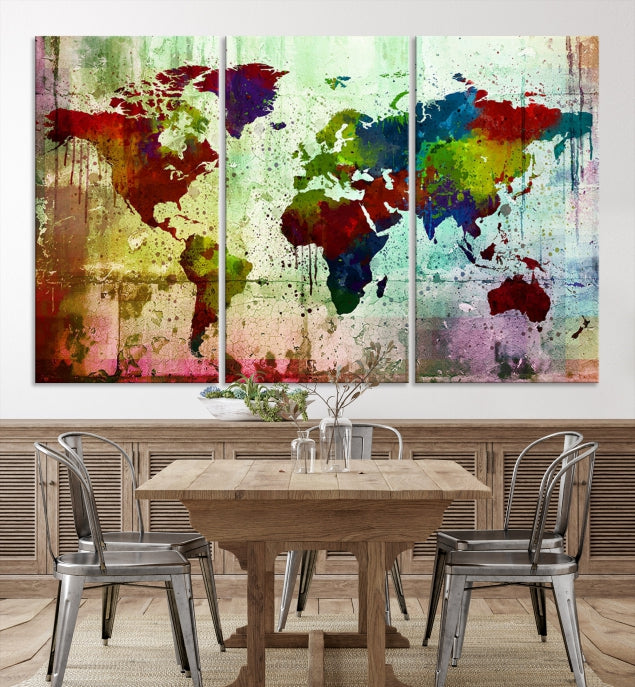 Rainbow Colorful World Map Canvas Wall Art Print