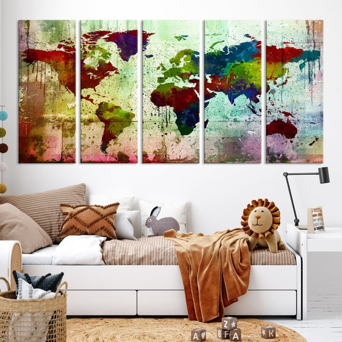 Rainbow Colorful World Map Canvas Wall Art Print