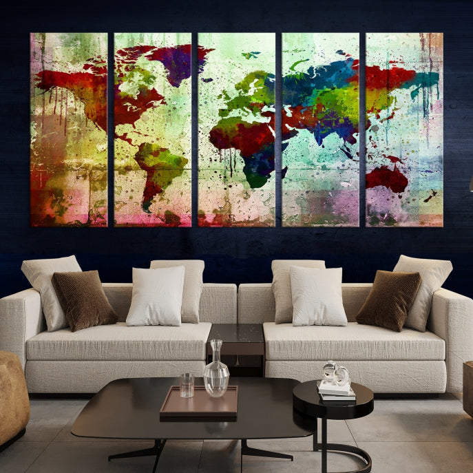 Rainbow Colorful World Map Canvas Wall Art Print