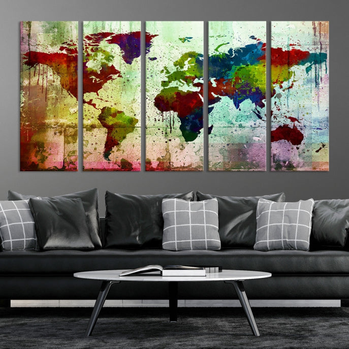 Rainbow Colorful World Map Canvas Wall Art Print