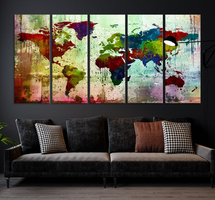 Rainbow Colorful World Map Canvas Wall Art Print