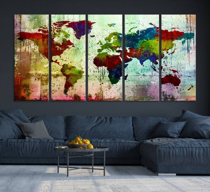 Rainbow Colorful World Map Canvas Wall Art Print