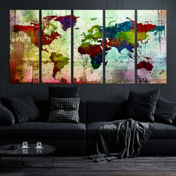 Rainbow Colorful World Map Canvas Wall Art Print