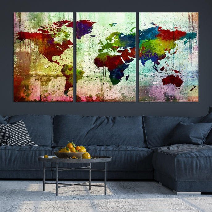 Rainbow Colorful World Map Canvas Wall Art Print