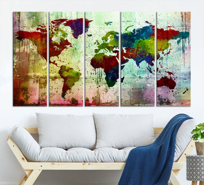 Rainbow Colorful World Map Canvas Wall Art Print