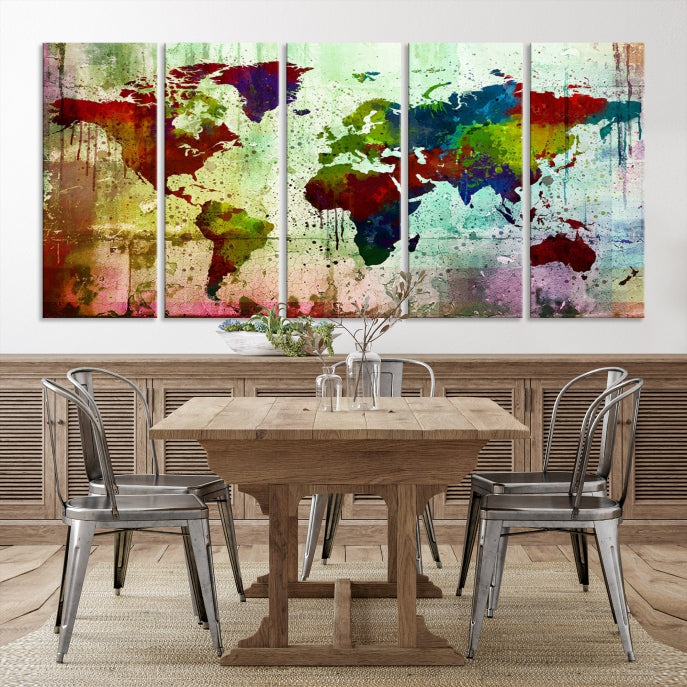 Rainbow Colorful World Map Canvas Wall Art Print