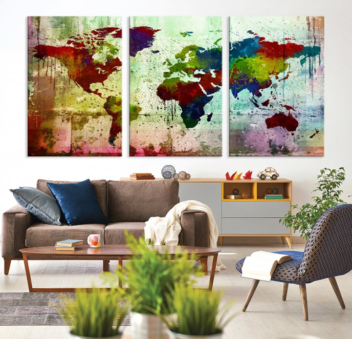 Rainbow Colorful World Map Canvas Wall Art Print