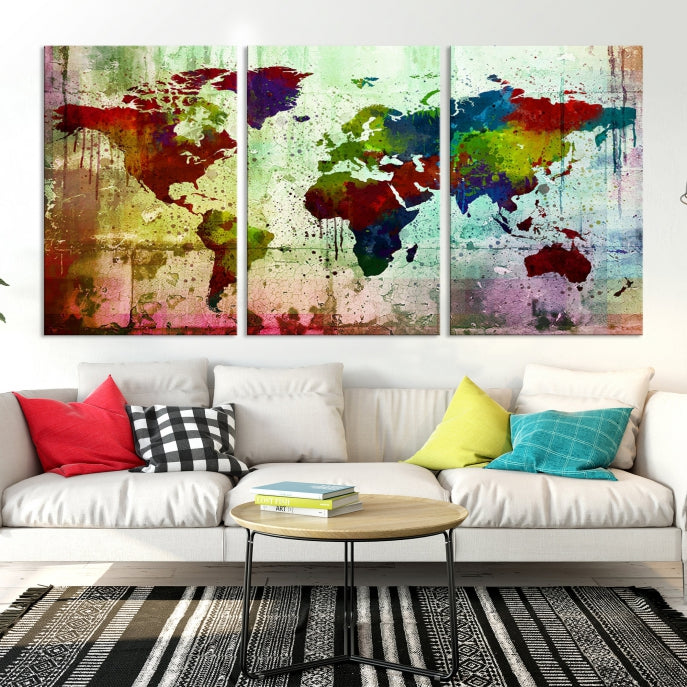 Rainbow Colorful World Map Canvas Wall Art Print