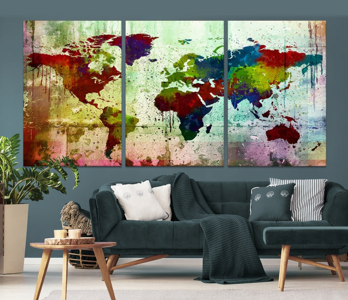 Rainbow Colorful World Map Canvas Wall Art Print