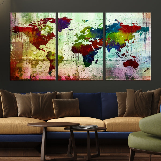 Rainbow Colorful World Map Canvas Wall Art Print