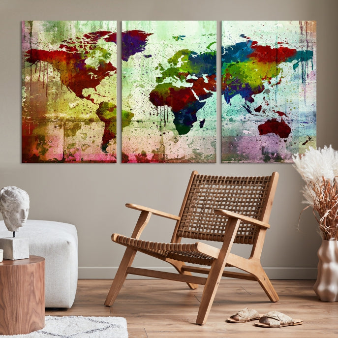 Rainbow Colorful World Map Canvas Wall Art Print