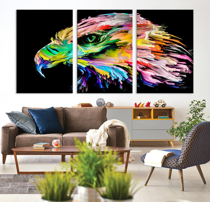 Rainbow Eagle Art Canvas Painting Large Wall Art Rainbow Animal Art Nature Abstract Print Art