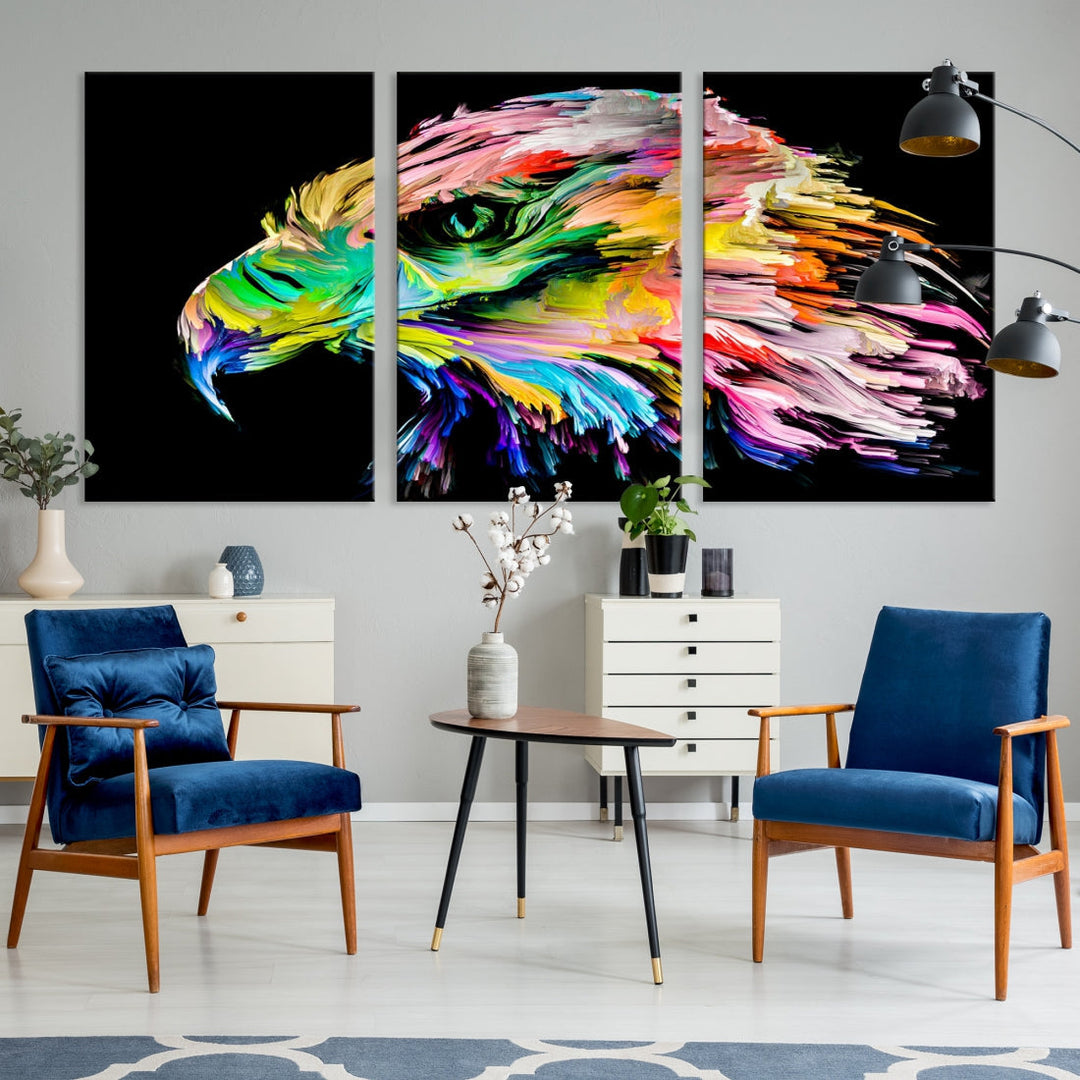 Rainbow Eagle Art Canvas Painting Large Wall Art Rainbow Animal Art Nature Abstract Print Art