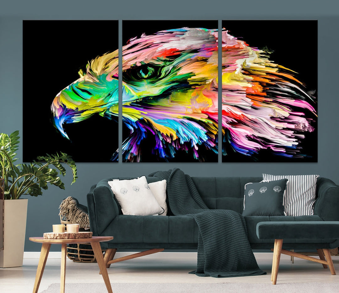 Rainbow Eagle Art Canvas Painting Large Wall Art Rainbow Animal Art Nature Abstract Print Art