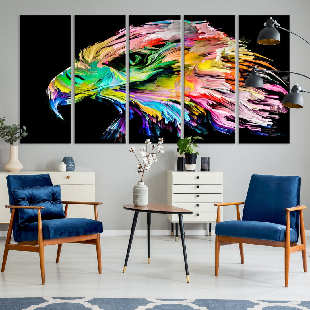 Rainbow Eagle Art Canvas Painting Large Wall Art Rainbow Animal Art Nature Abstract Print Art