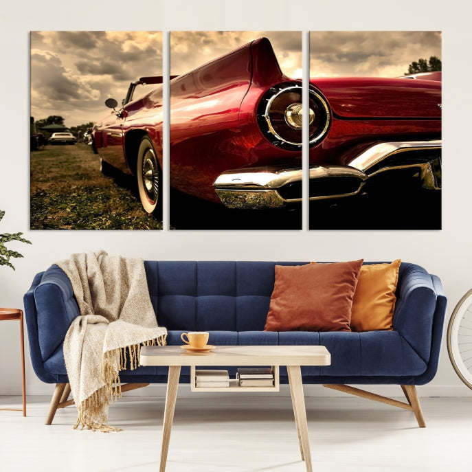 Red Classic Car Large Wall Art Canvas Print