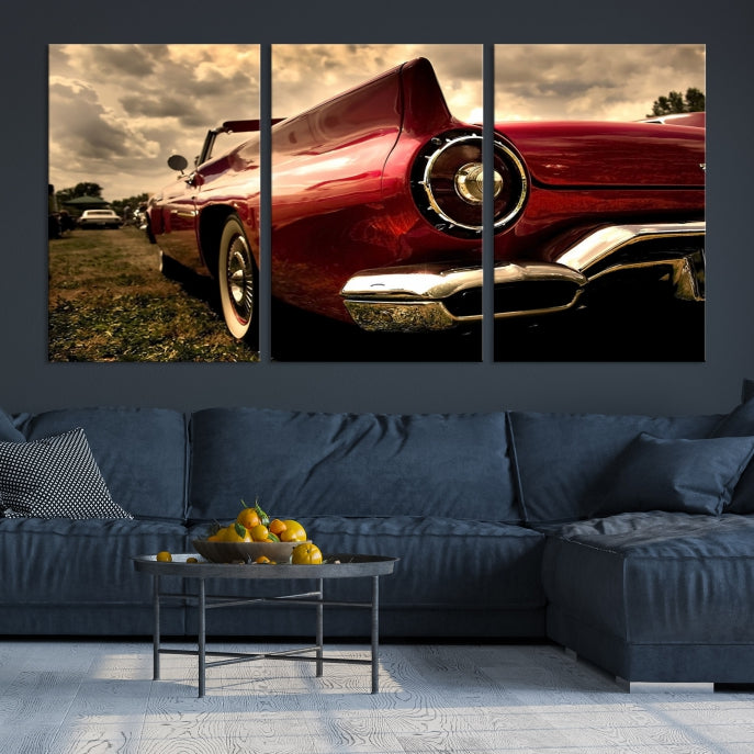 Red Classic Car Large Wall Art Canvas Print