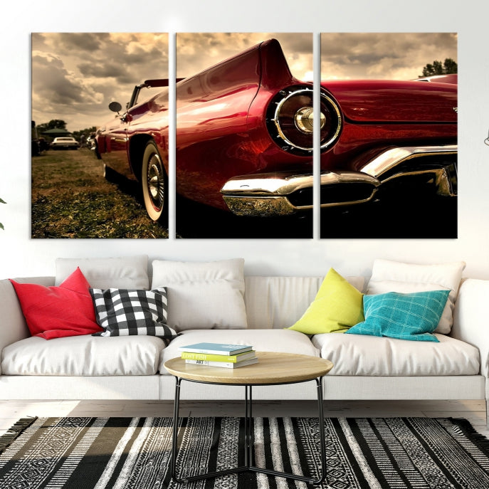 Red Classic Car Large Wall Art Canvas Print