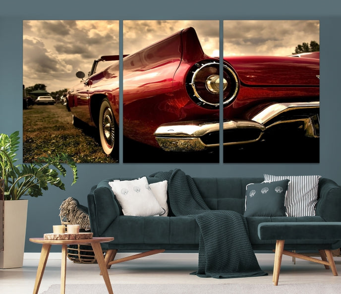 Red Classic Car Large Wall Art Canvas Print