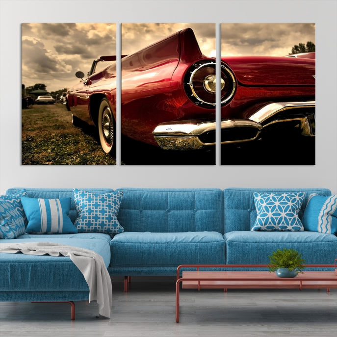 Red Classic Car Large Wall Art Canvas Print