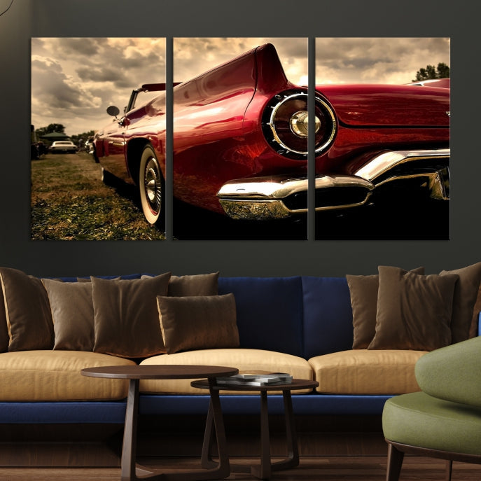 Red Classic Car Large Wall Art Canvas Print