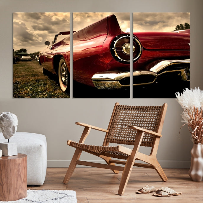 Red Classic Car Large Wall Art Canvas Print